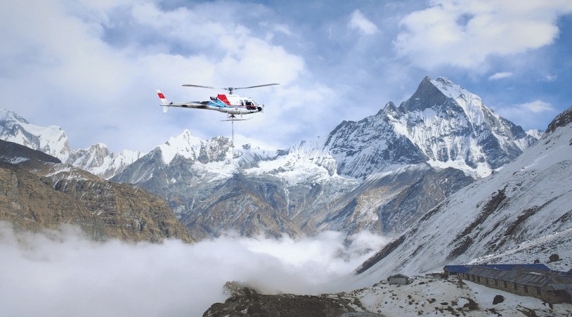 helicopter riding over himalayas
